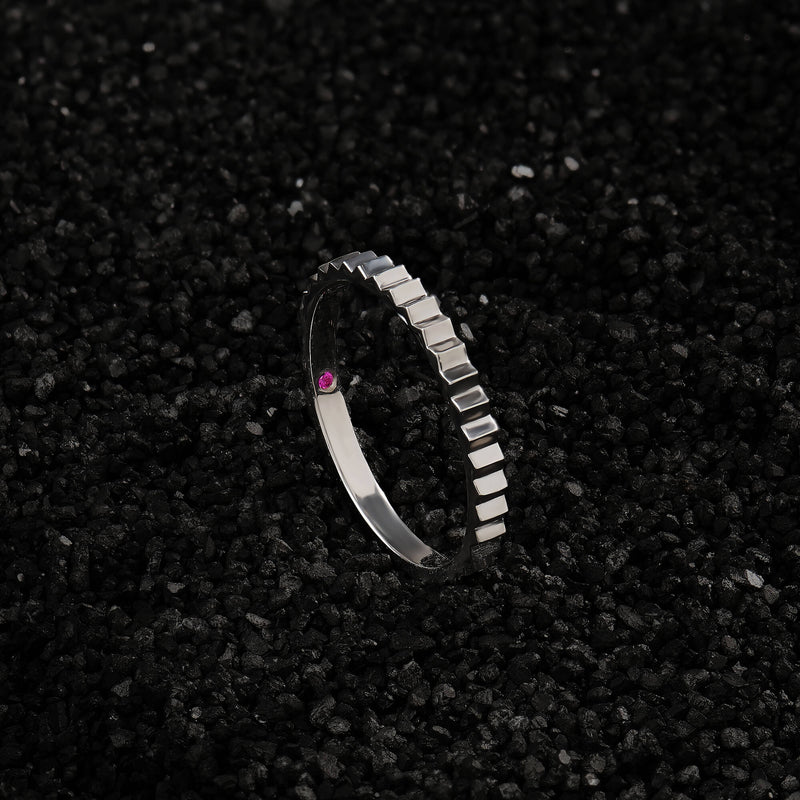 Men's 925 Sterling Silver Gear Band with Ruby Detail