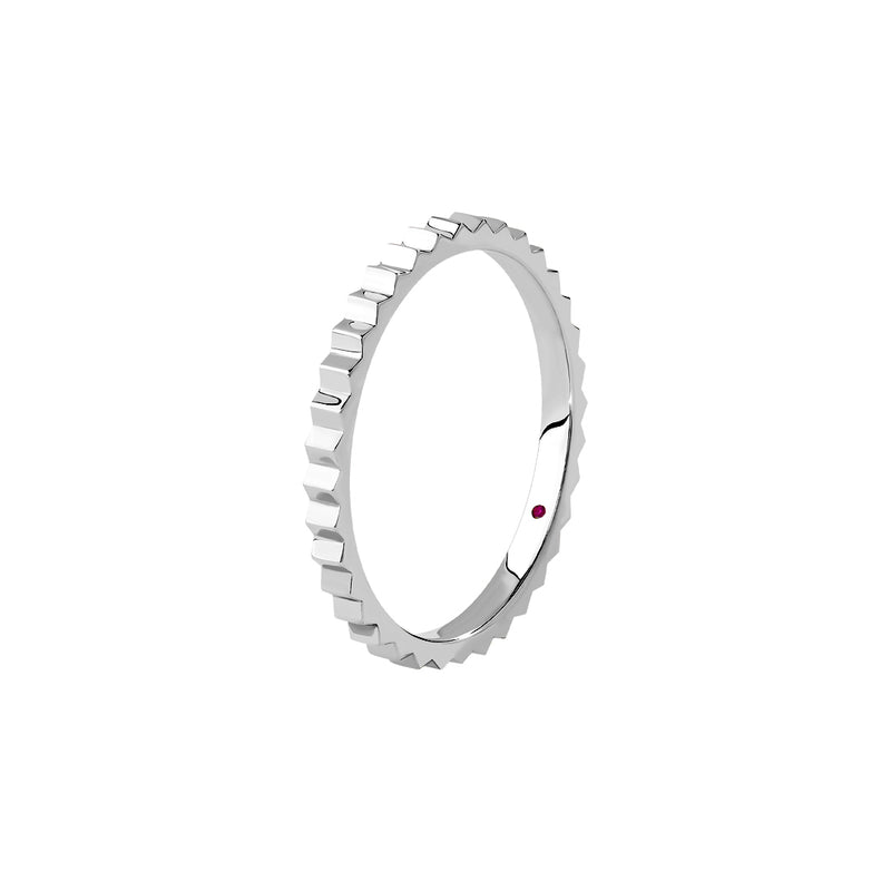 Men's Solid Silver Gear Band with Ruby Detail