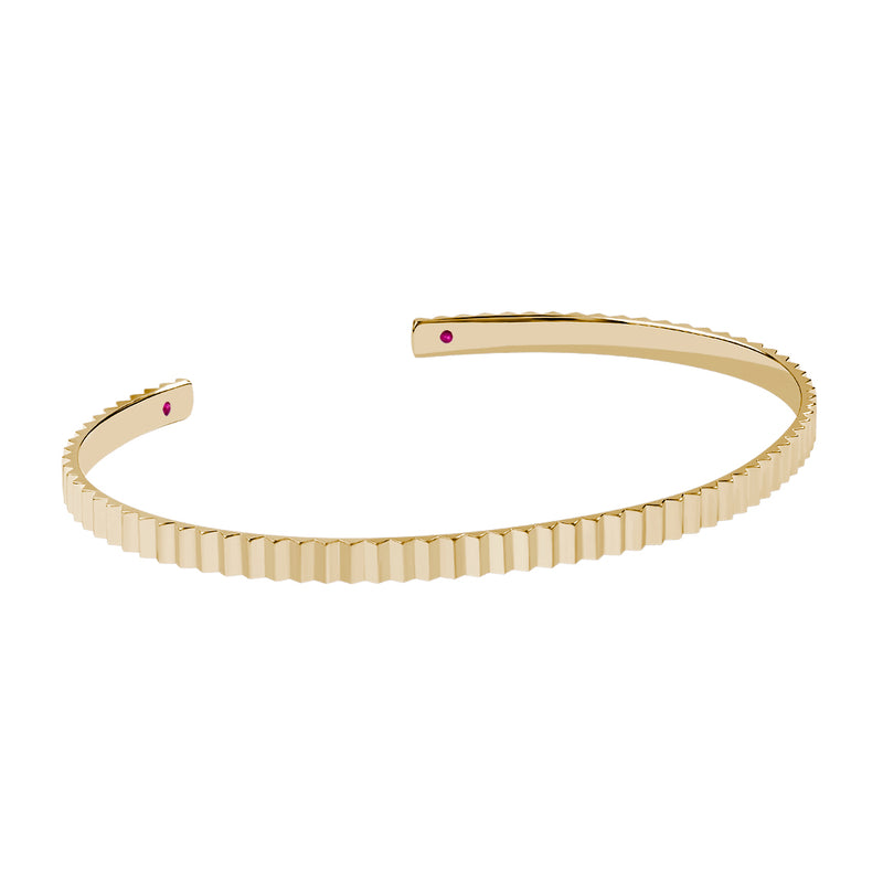 Men's Jagged Cuff Bracelet with Ruby Details in Real Gold - Yellow Gold