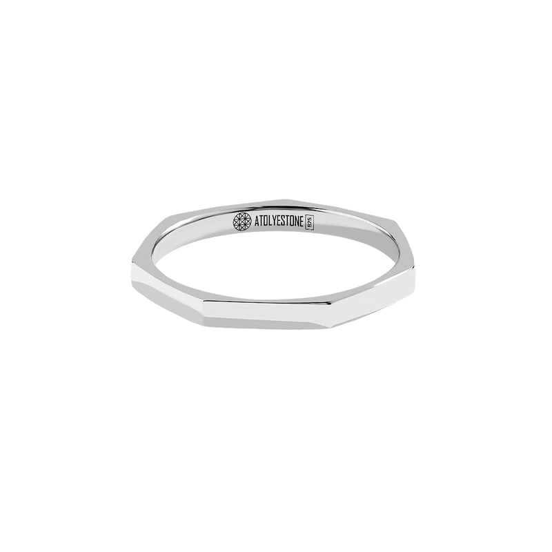 Solid Silver Band Ring, Men's Geometric Design Wedding Ring