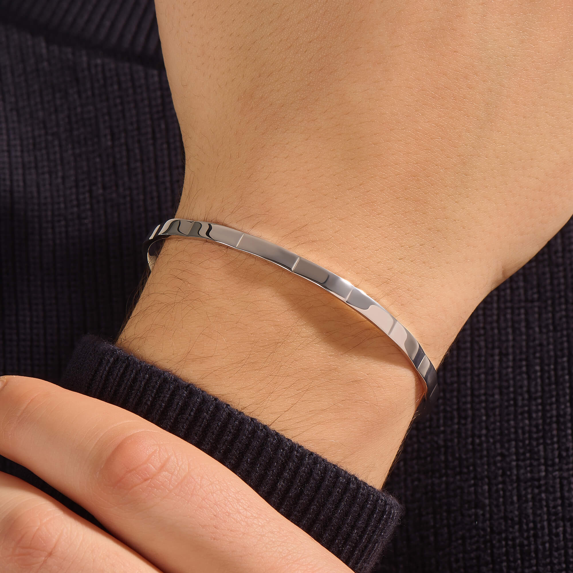 Solid Gold Edgy Cuff Bracelet with Ruby Details
