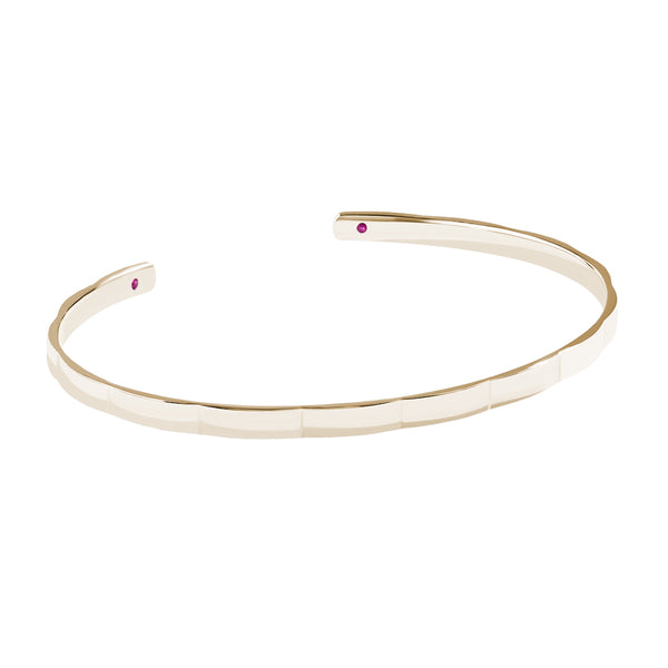 Solid Gold Edgy Cuff Bracelet with Ruby Details - Yellow Gold