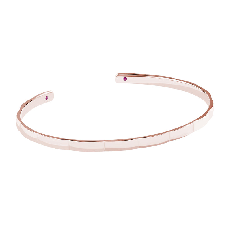Solid Gold Edgy Cuff Bracelet with Ruby Details - Rose Gold