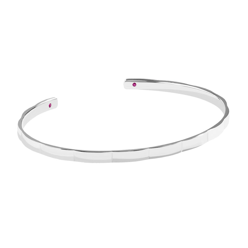 Solid Gold Edgy Cuff Bracelet with Ruby Details - White Gold