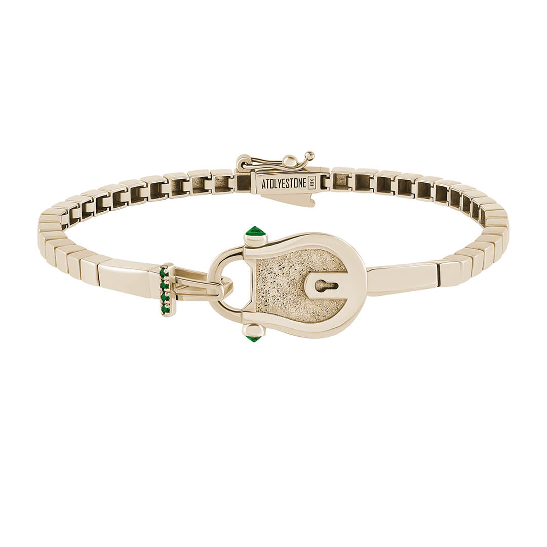 Lock Chain Bracelet in Solid Yellow Gold - Emerald