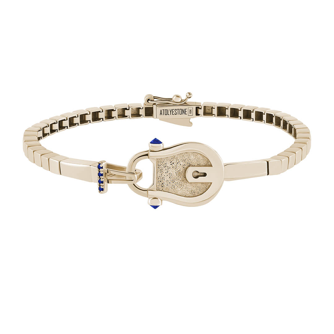 Lock Chain Bracelet in Solid Yellow Gold - Sapphire