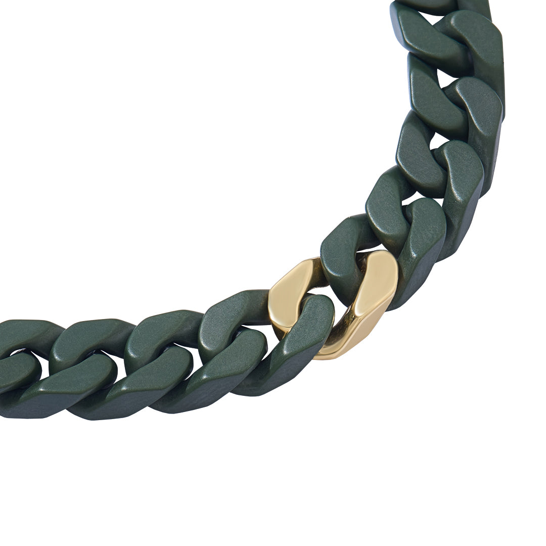 Green Ceramic Cuban Links Men's Sollid Gold Bracelet