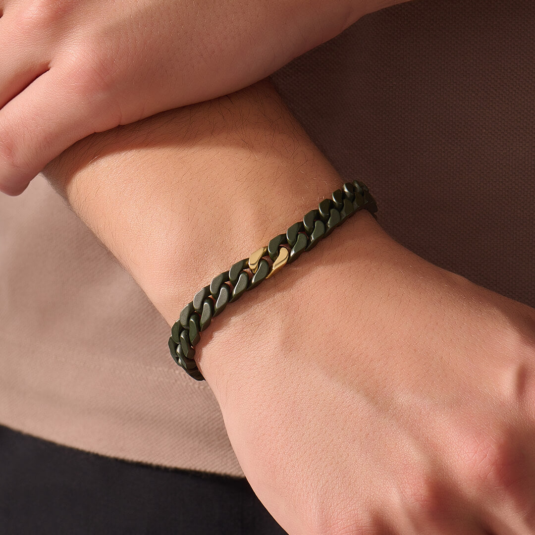 Miami Green Ceramic Cuban Links Bracelet in Yellow Gold