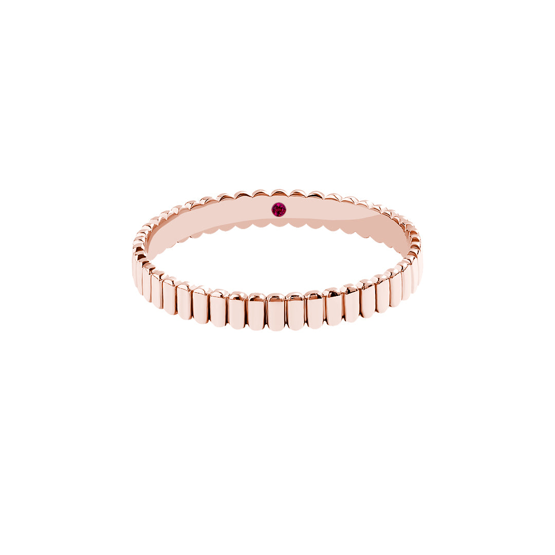 Men's Solid Gold Grosgrain Wedding Band Ring with Ruby - Rose Gold