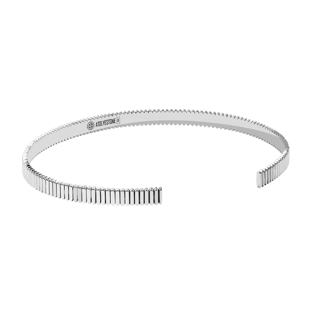 Grosgrain Pattern Cuff Bracelet in Solid Gold - White Gold