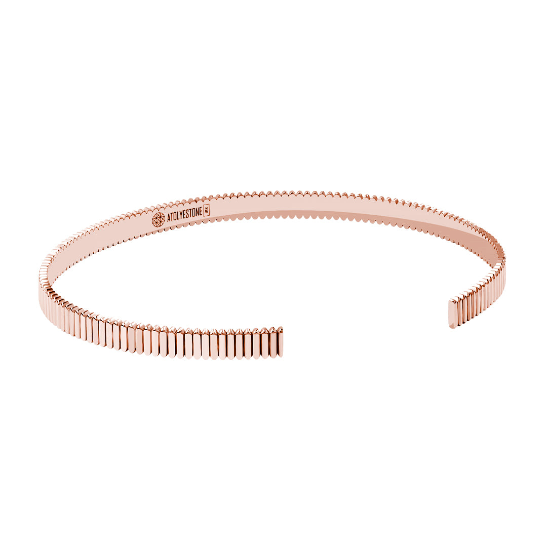 Grosgrain Pattern Cuff Bracelet in Solid Gold - Rose Gold