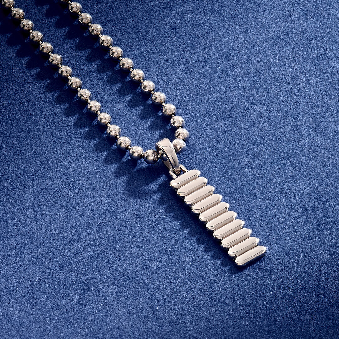 Men's Solid Gold Tag Necklace, Grosgrain Pattern