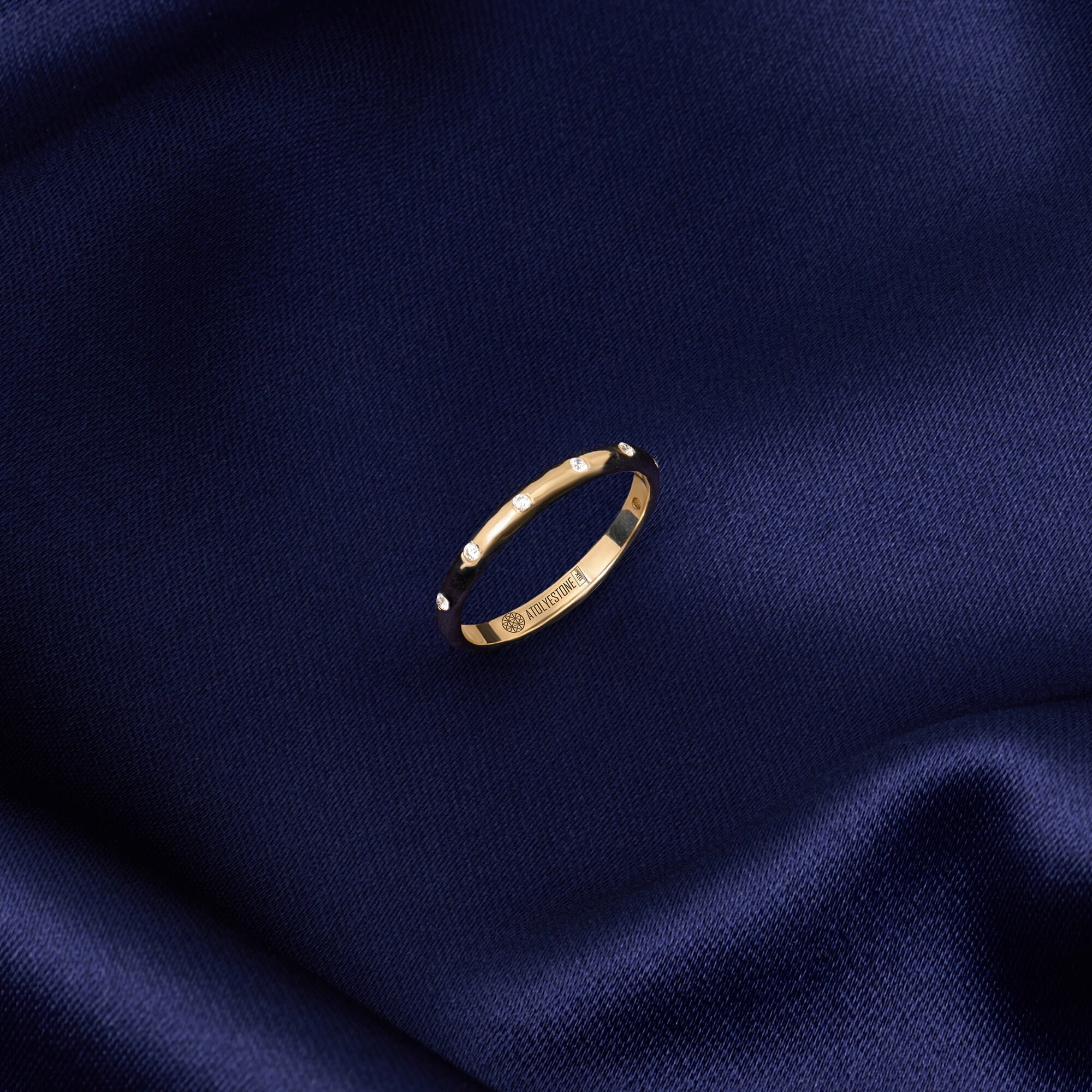 Solid Gold Hammered Diamond Band Ring