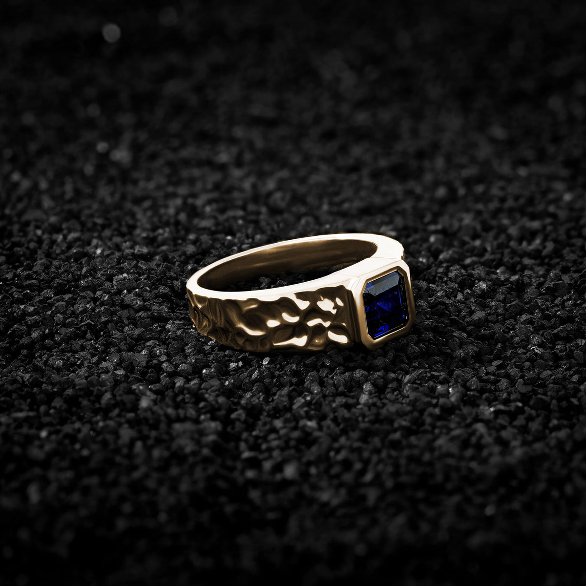 Solid Gold Hammered Solitaire Ring
