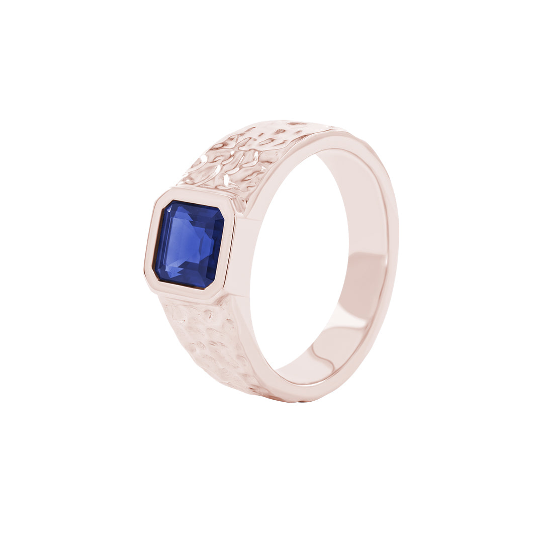 Hammered Solid Gold Solitaire Signet Ring