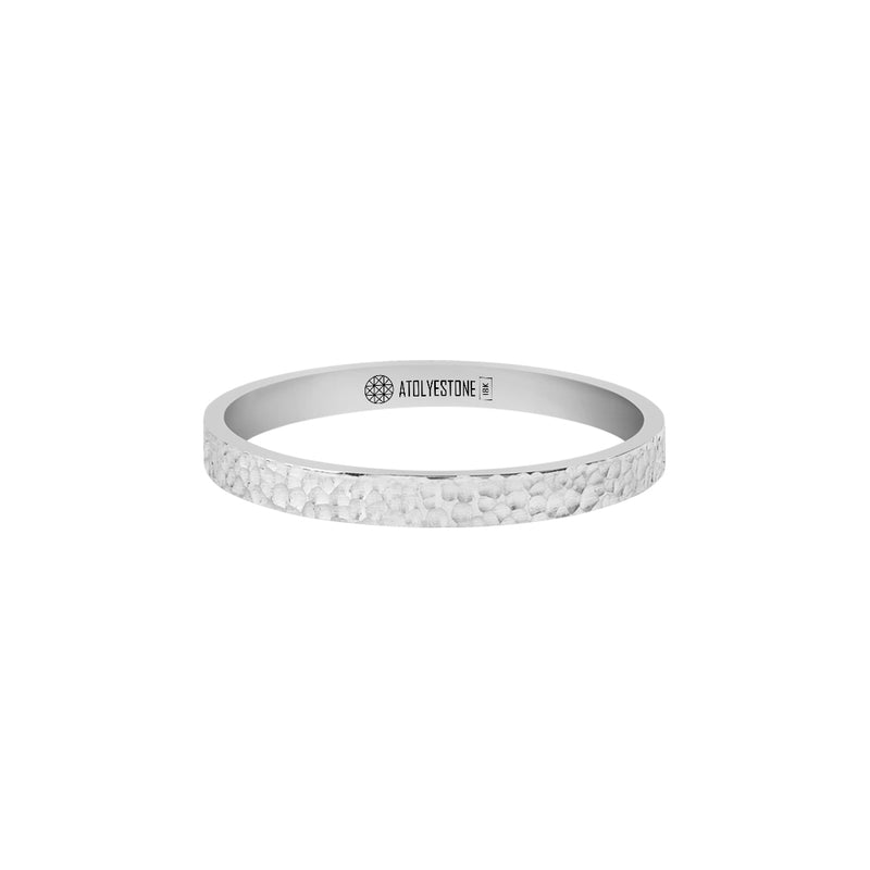 Men's Solid White Gold Hammered Band Ring - 2mm