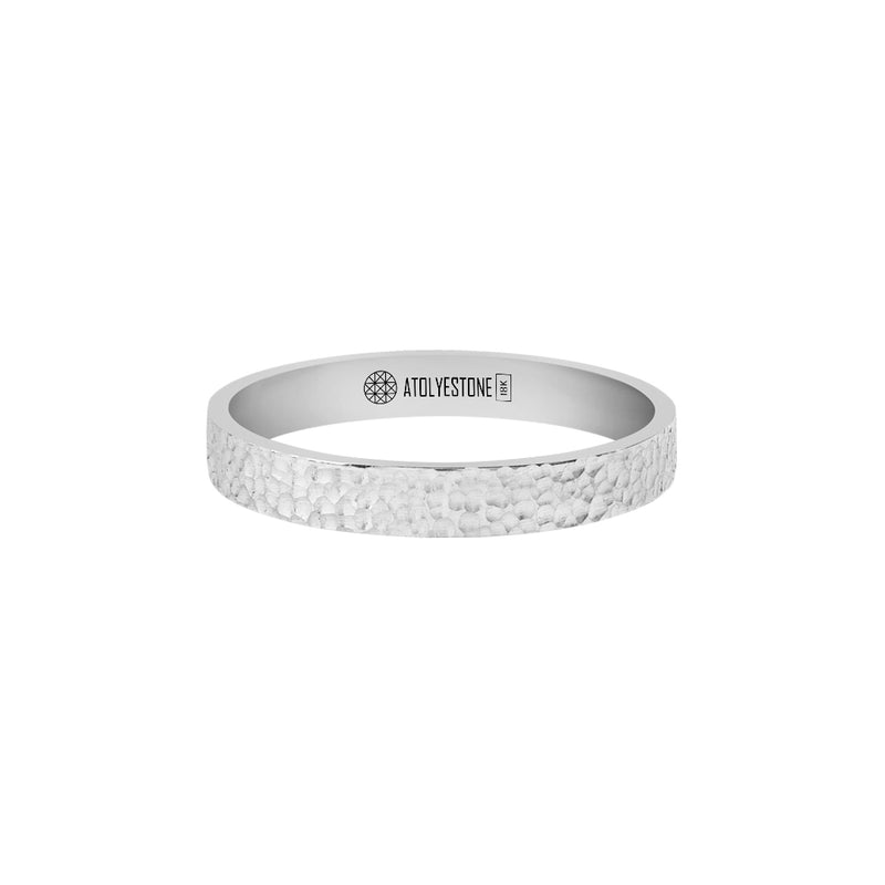 Men's Solid White Gold Hammered Band Ring - 3mm