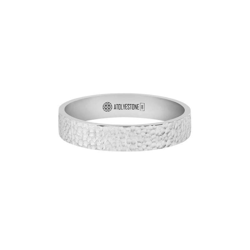 Men's Solid White Gold Hammered Band Ring - 4mm