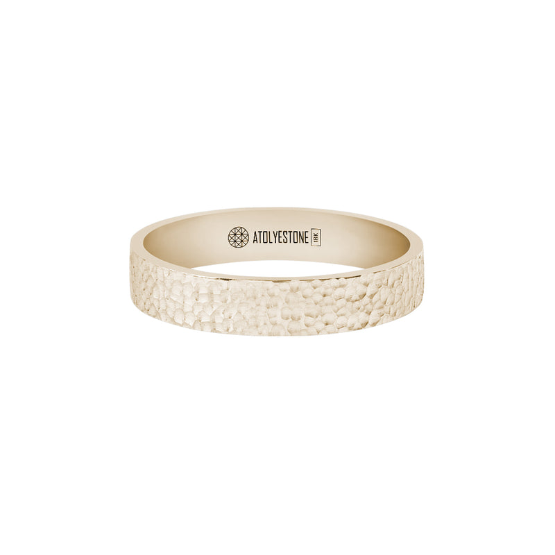 Men's Solid Yellow Gold Hammered Band Ring - 4mm