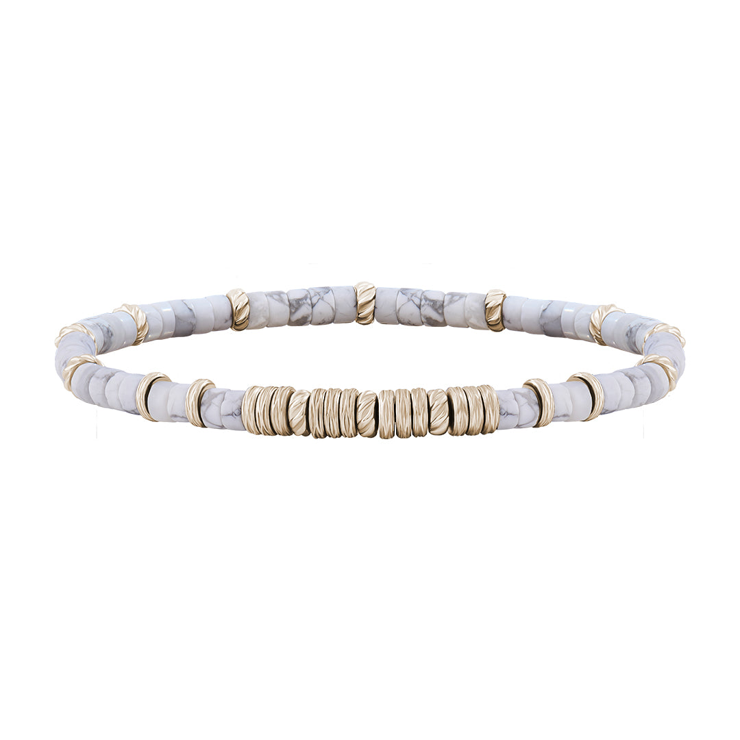 Men's Howlite Heishi Beaded Bracelet - Yellow Gold