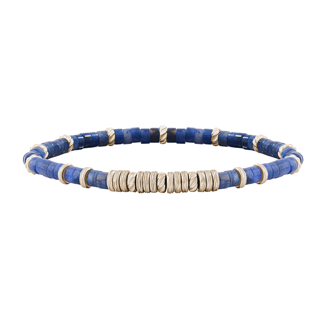 Men's Sodalite Heishi Beaded Bracelet - Yellow Gold