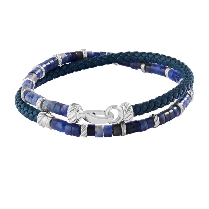 Sodalite Beads & Navy Leather Bracelet