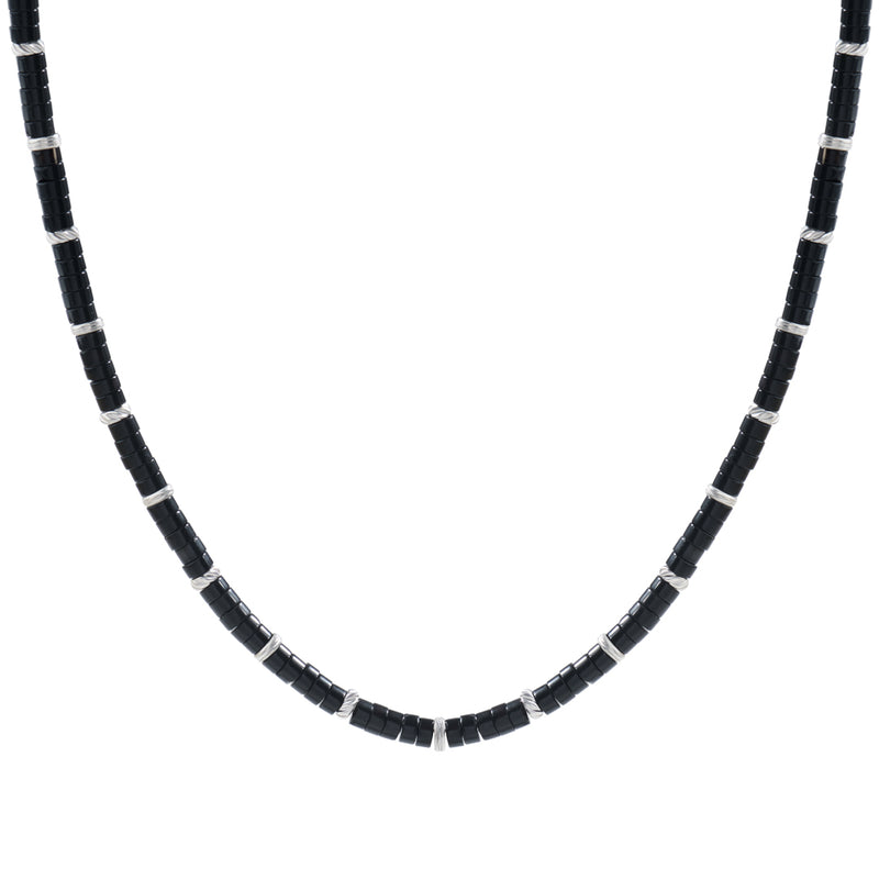 Men's Natural Agate Heishi Beads Necklace with Silver Stoppers