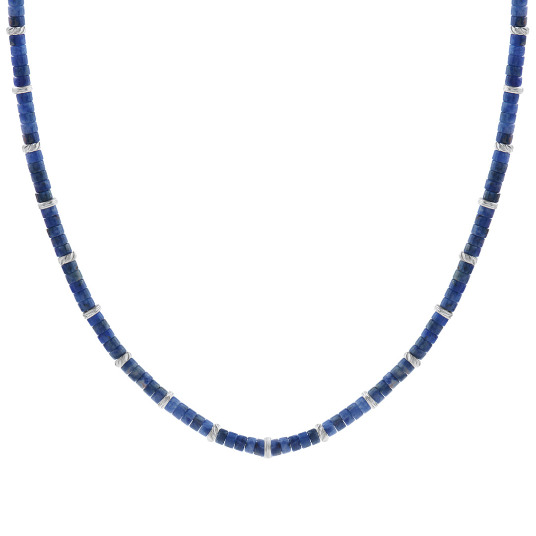 Men's Natural Sodalite Heishi Beads Necklace with Silver Stoppers