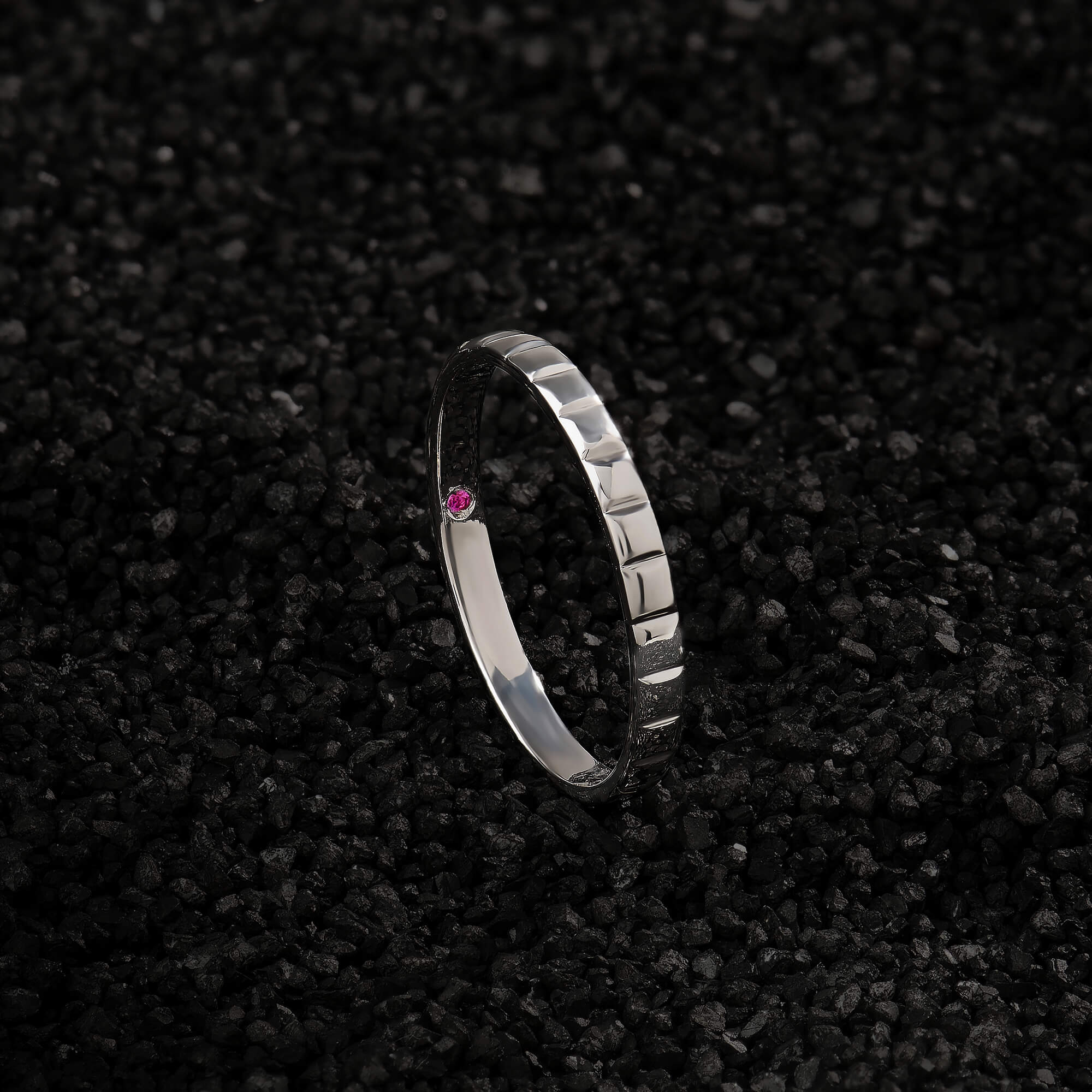 Men's Solid Gold Cube Wedding Band Ring with Ruby