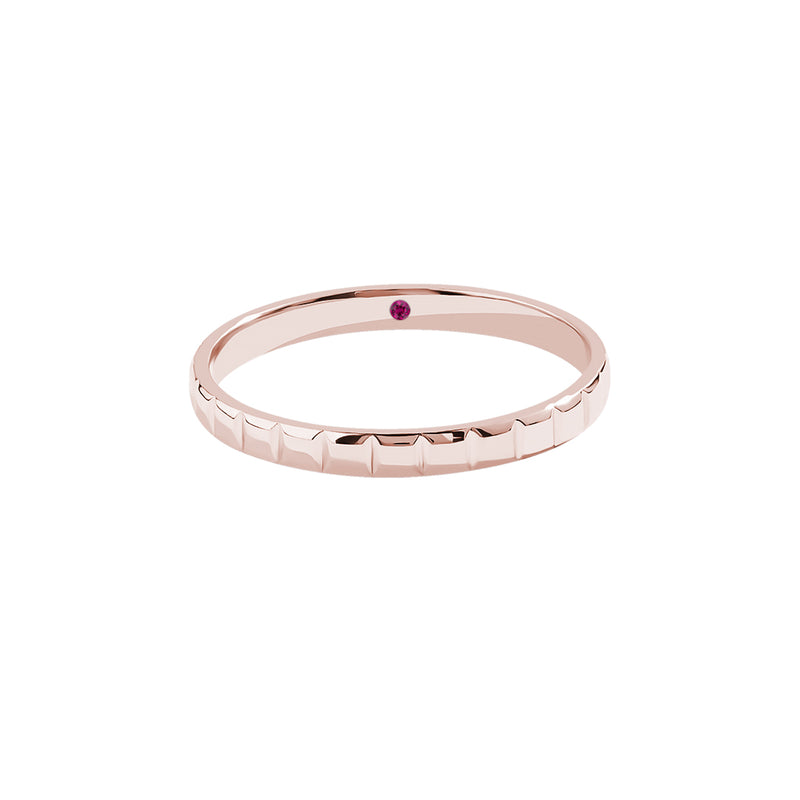 Men's Solid Gold Cube Wedding Band Ring with Ruby - Rose Gold