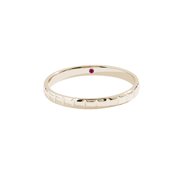 Men's Solid Gold Cube Wedding Band Ring with Ruby - Yellow Gold