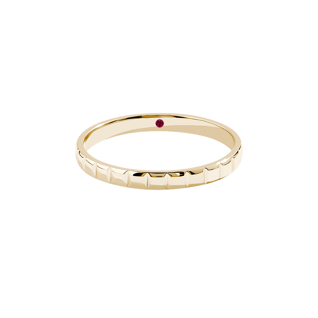 Men's Solid Gold Cube Wedding Band Ring with Ruby - Yellow Gold