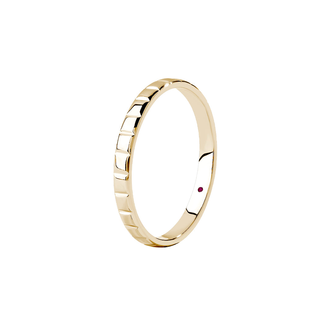 Men's Ice Cube Wedding Band Ring in Real Gold with Ruby Detail