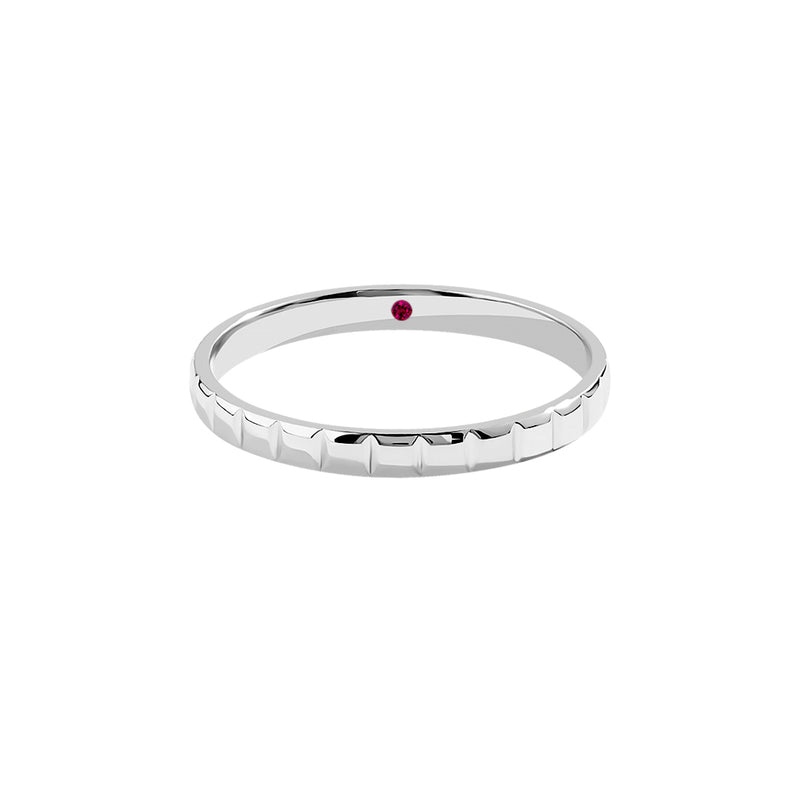 Men's Solid Gold Cube Wedding Band Ring with Ruby - White Gold