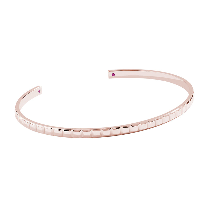 Solid Rose Gold Cubed Cuff Bracelet with Ruby Details