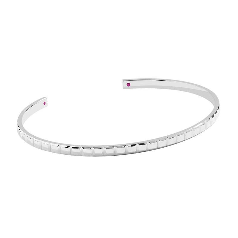 Solid White Gold Cubed Cuff Bracelet with Ruby Details