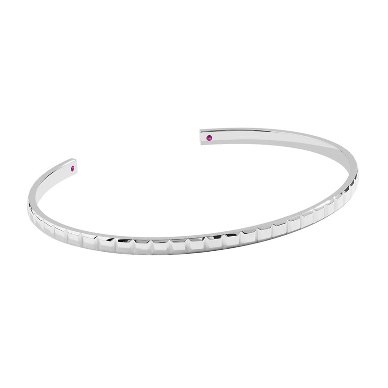 Solid Silver Ice Cube-Inspired Open Cuff Bracelet with Rubies