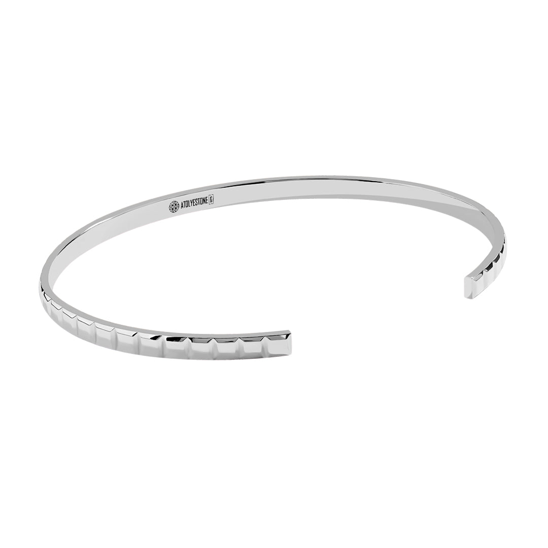 Solid Silver Ice Cube-Inspired Open Cuff Bracelet
