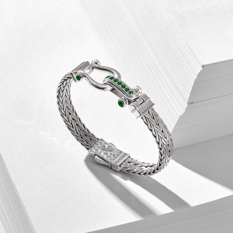 925 Sterling Silver Iconic Emerald Woven Bangle - Limited Edition