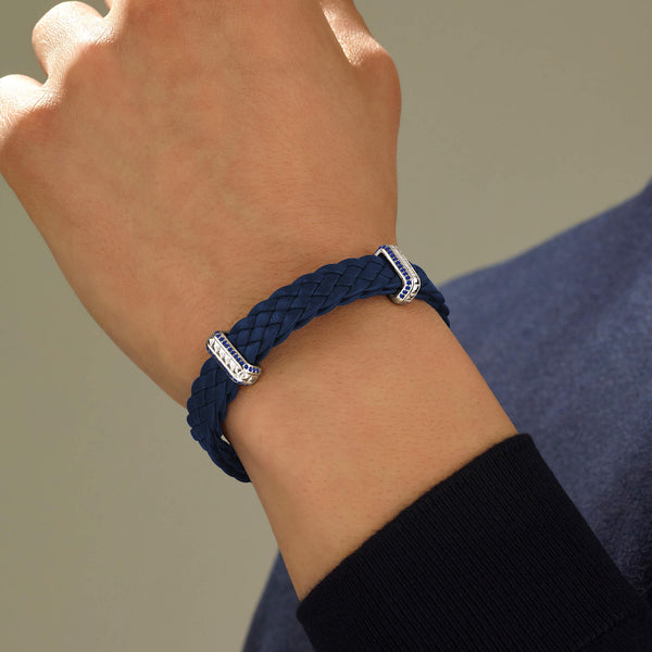 Limited Edition Designer Leather Bracelet - Blue Leather & Sapphire 
