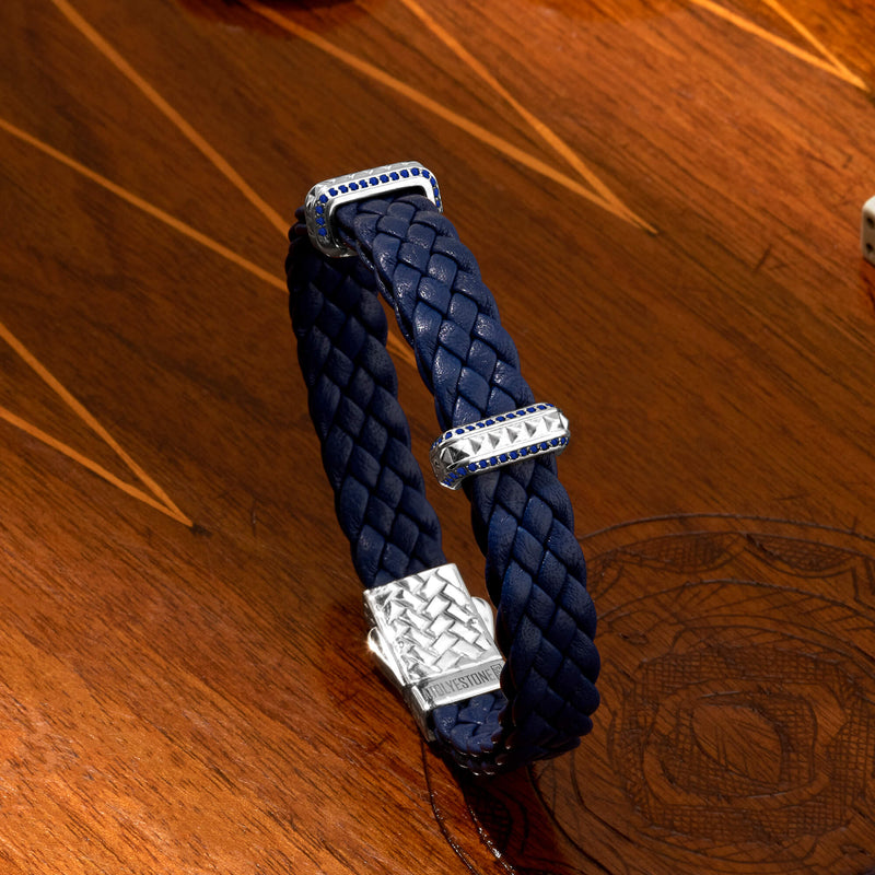 Men's Iconic Elements Leather Bracelet - Blue Leather & Sapphire