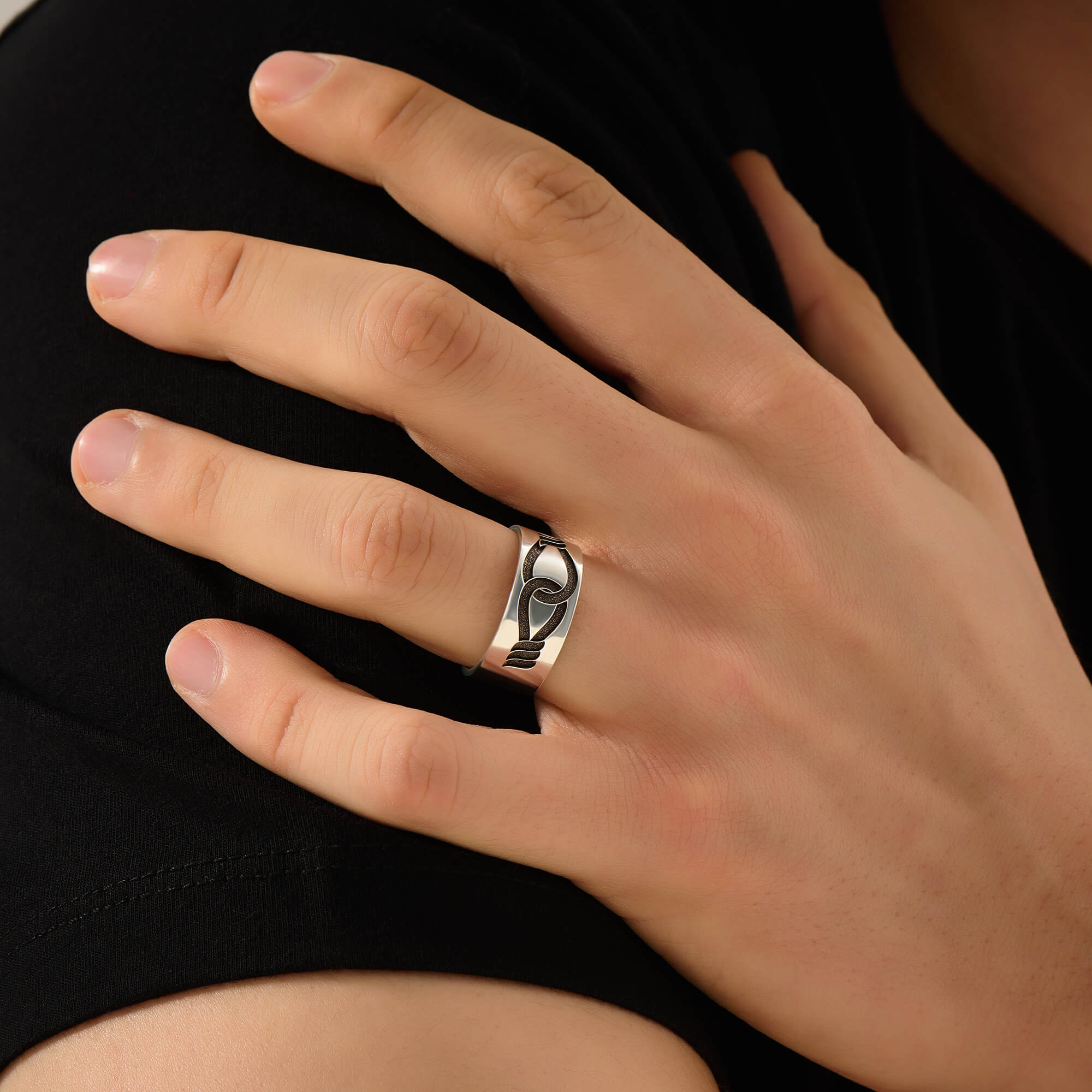 Men's Solid Silver Infinity Engraved Knot Band Ring
