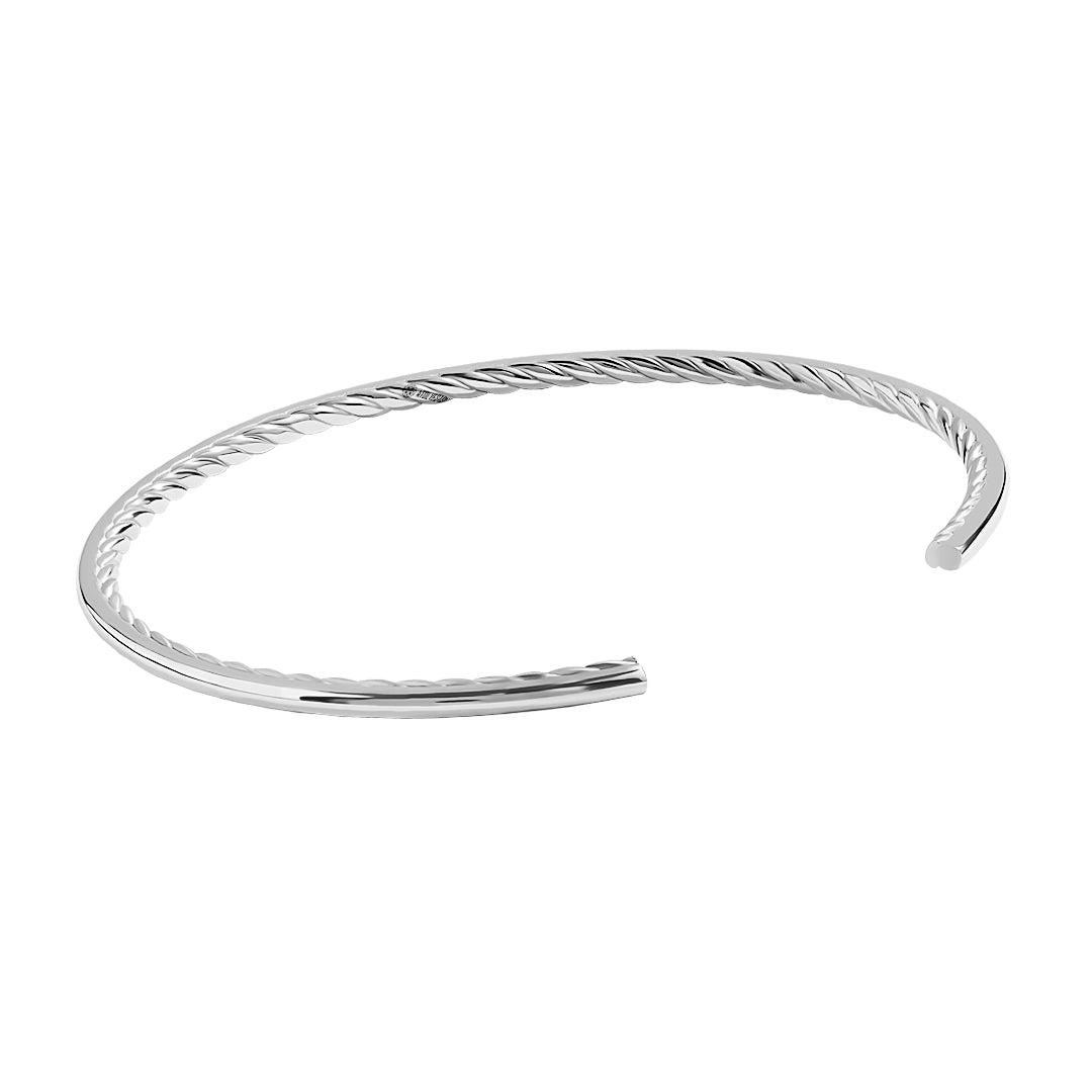 Real Gold Inner Twist Thin Cuff Bracelet - White Gold