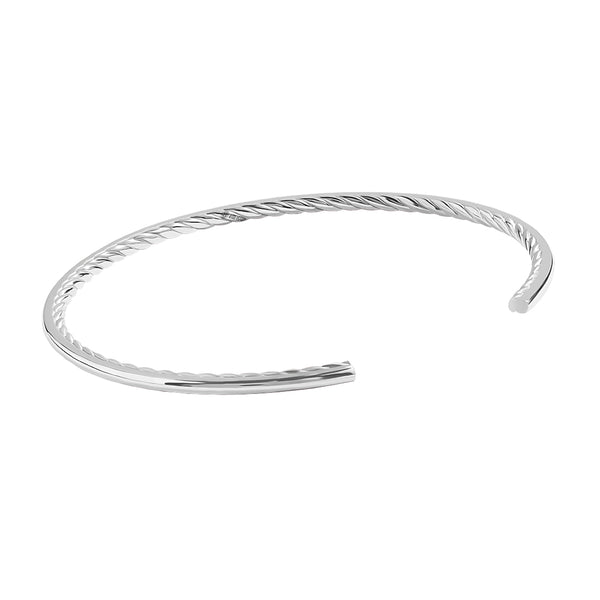 925 Solid Silver Minimalist Cuff Bracelet with Hidden Twist Design 