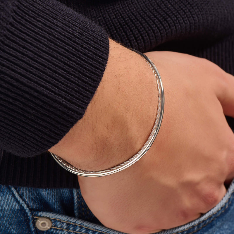 Men's 925 Sterling Silver Inner Twist Thin Cuff Bracelet