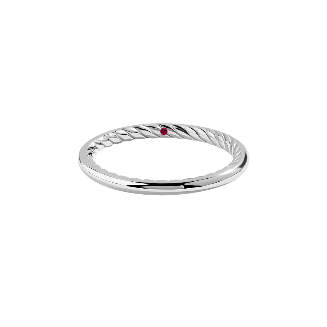 Men's Hidden Twist Slim Ring in 925 Sterling Silver with Ruby