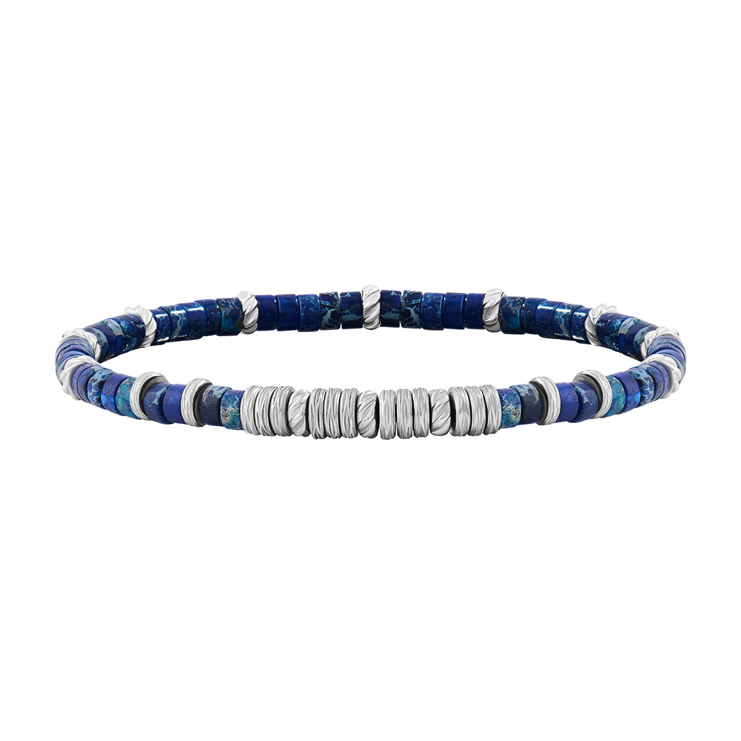 Men's Blue Jasper Heishi Beaded Bracelet - Silver