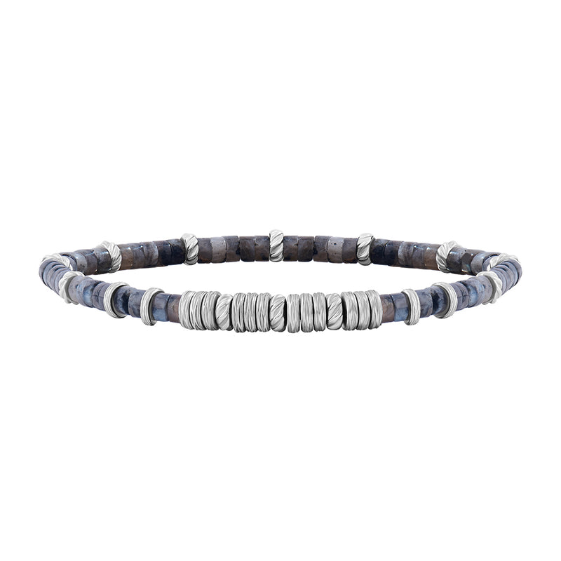 Men's Grey Jasper Heishi Beaded Bracelet - Silver