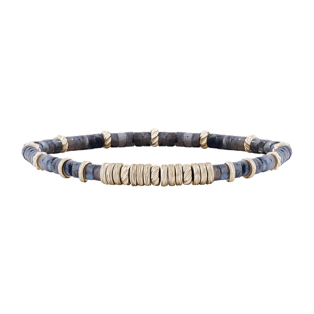 Men's Grey Jasper Heishi Beaded Bracelet - Yellow Gold