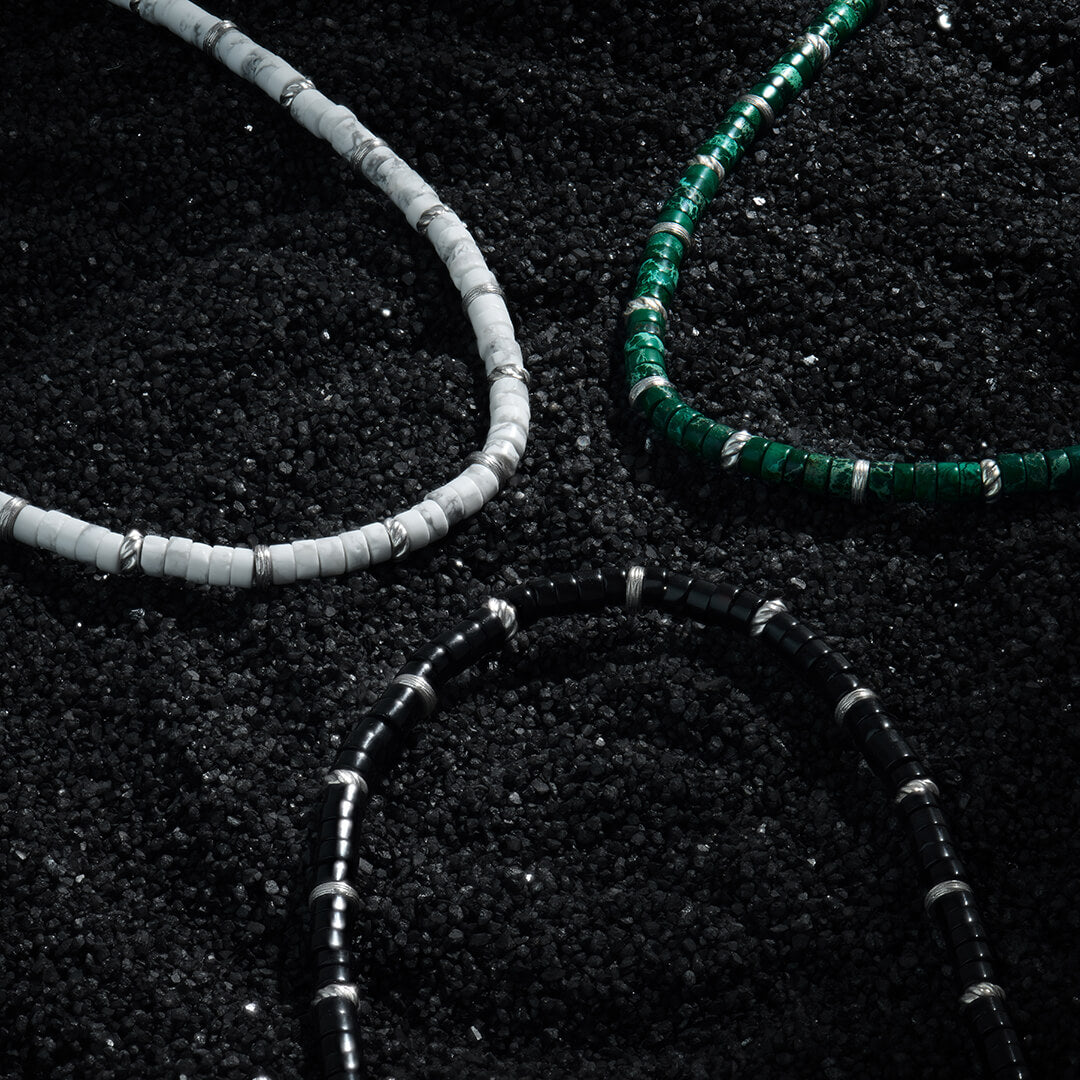 Natural Heishi Beaded Necklace with Silver Stopper Details